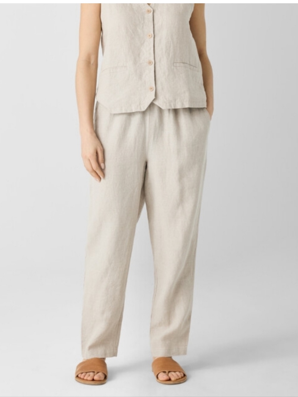 Eileen Fisher Organic Linen Stretch Waist Pull On Pants Size Xl